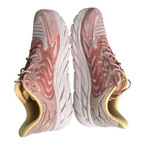 Hoka One One Clifton LS Shoes Sneakers Pink Peach Size Women 14 Men 13 Leather - Picture 5 of 13